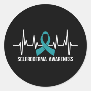 Scleroderma Awareness Month Teal Ribbon Heartbeat  Classic Round Sticker