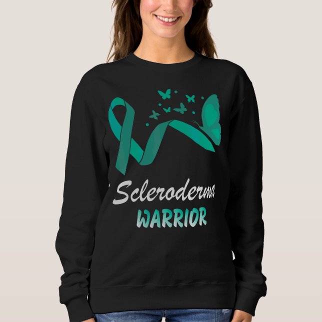 Scleroderma Warrior Butterfly Support Teal Ribbon Sweatshirt (Front)