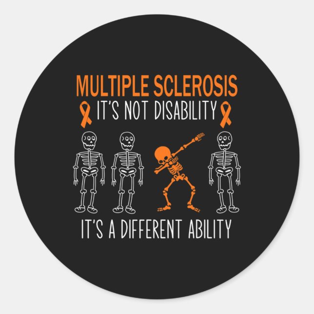 Sclerosis Awareness Dabbing Ability Orange Ribbon  Classic Round Sticker (Front)