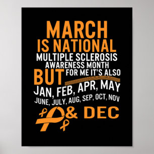 Sclerosis Awareness Month Ms Orange Ribbon Brain Poster
