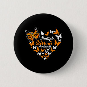 Sclerosis Awareness Ms Orange Ribbon Butterfly 6 Cm Round Badge