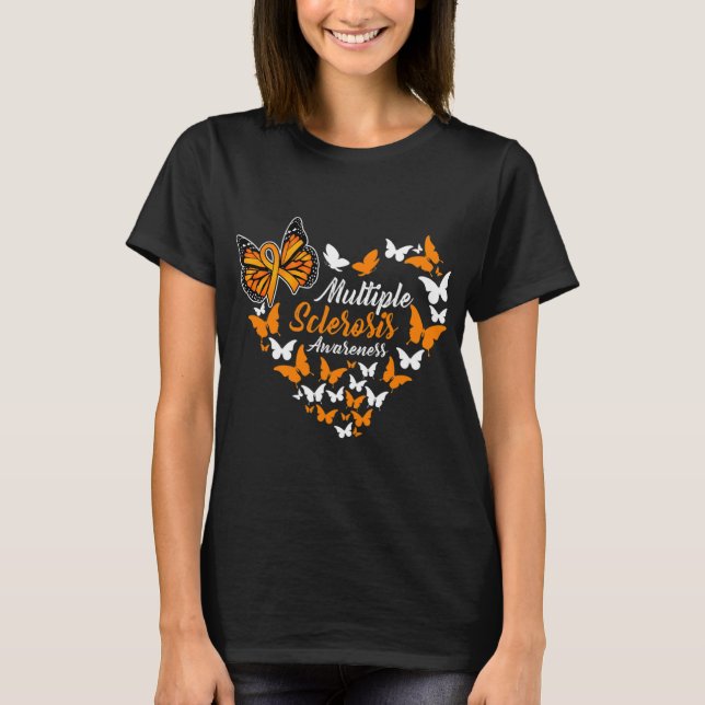 Sclerosis Awareness Ms Orange Ribbon Butterfly  T-Shirt (Front)