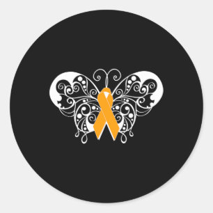 Sclerosis Awareness Orange Ribbon Butterfly Classic Round Sticker