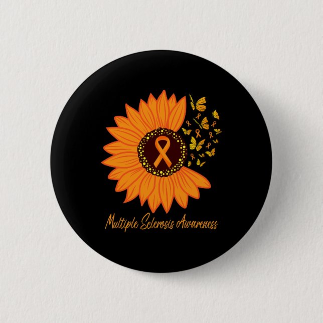 Sclerosis Awareness Ribbon Flower Ms Butterfly  6 Cm Round Badge (Front)
