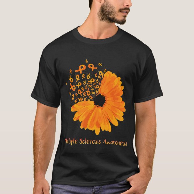 Sclerosis Awareness Ribbon Flower Ms Hope Fighter  T-Shirt (Front)