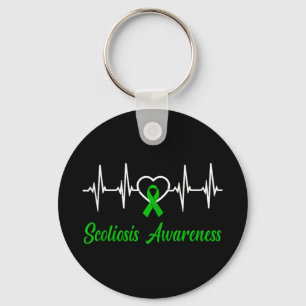 Scoliosis Awareness Love Heartbeat Green Ribbon Su Key Ring