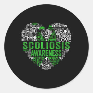 Scoliosis Green Ribbon Awareness Support Classic Round Sticker