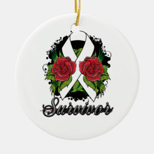 Scoliosis Survivor Rose Grunge Tattoo Ceramic Ornament