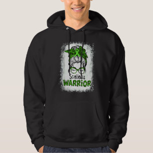 Scoliosis Warrior Awareness Messy Bun Green Ribbon Hoodie