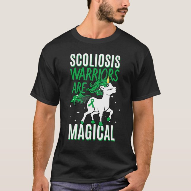Scoliosis Warrior Magical Unicorn Scoliometer Gree T-Shirt (Front)