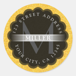 Scollop & Gold Monogram Classic Round Sticker