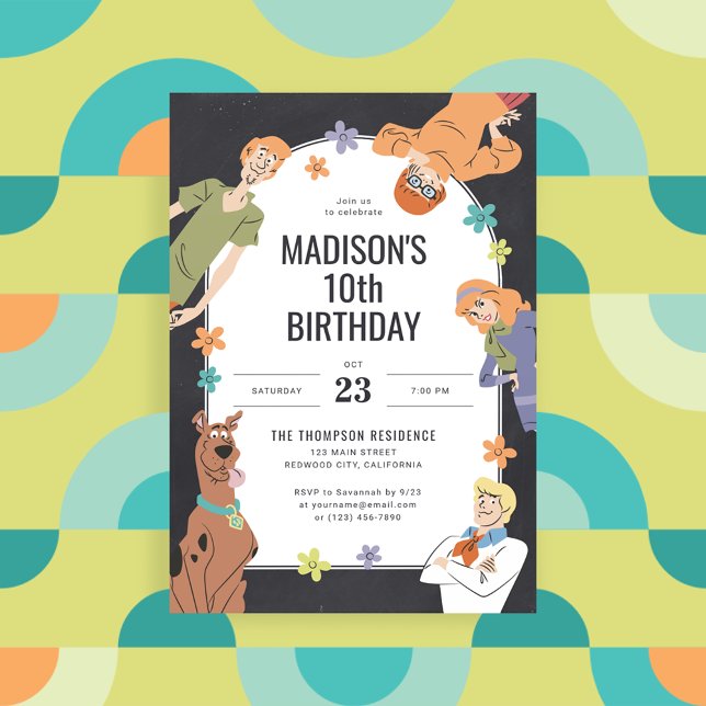 Scooby-Doo Characters Groovy Chalkboard Birthday Invitation (Invitation on background)