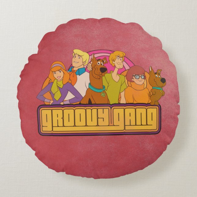Scooby-Doo | "Groovy Gang" Retro Cartoon Graphic Round Cushion (Front)