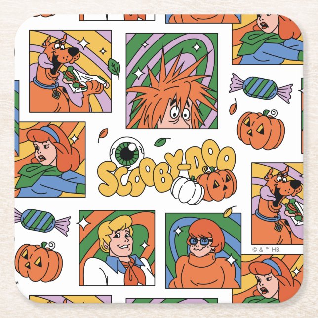 Scooby-Doo Halloween Photos Pattern Square Paper Coaster (Front)