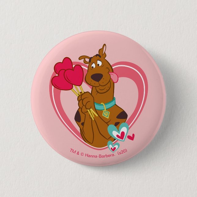 Scooby-Doo Holding Heart Lolipops 6 Cm Round Badge (Front)
