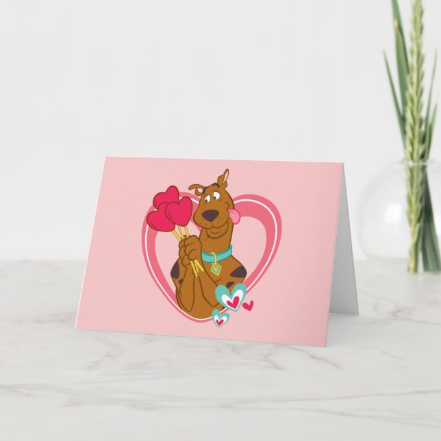 Scooby-Doo Holding Heart Lolipops Holiday Card (Front)
