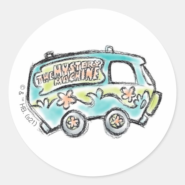 Scooby-Doo | Mystery Machine Sketch Classic Round Sticker (Front)