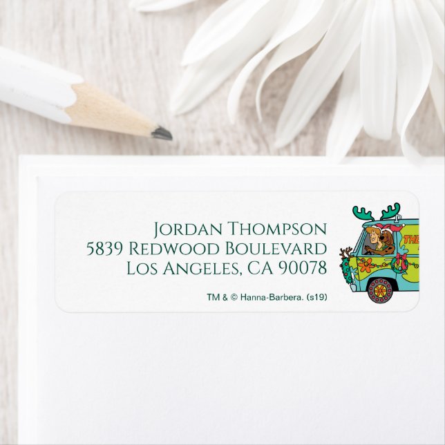 Scooby-Doo & Shaggy In The Holiday Mystery Machine Return Address Label (Insitu)