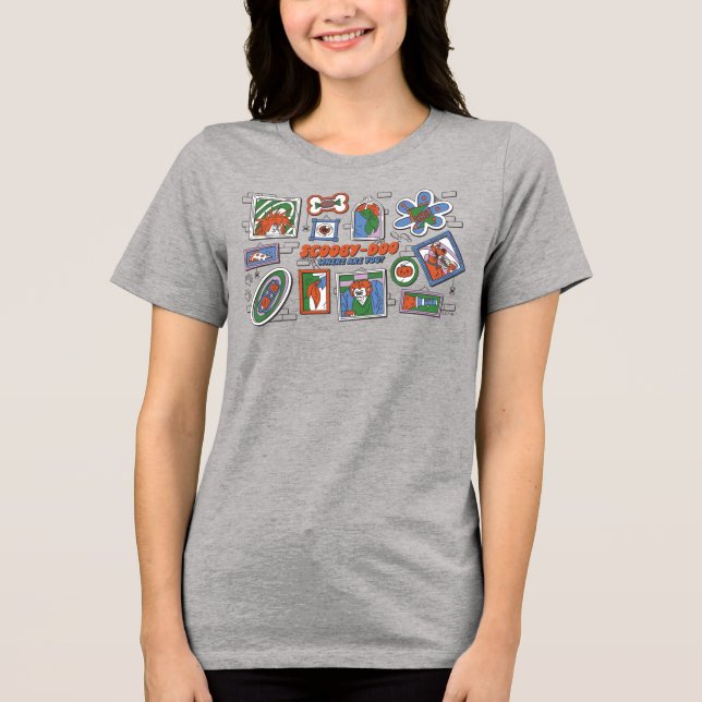 Scooby-Doo Wall of Halloween Picture Frames Tri-Blend Shirt (Front)