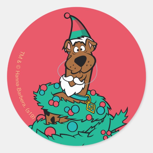 Scooby-Doo Wrapped In Wreaths Classic Round Sticker (Front)