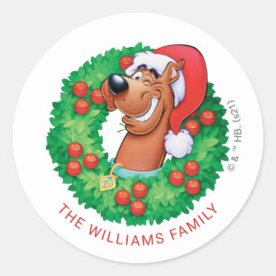 Scooby in Christmas Wreath - Personalised Classic Round Sticker