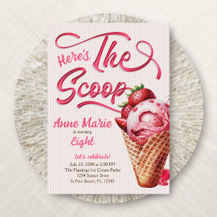 Scoop Ice Cream Girls Any Age Birthday Invitation