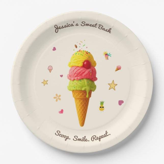 Scoop. Smile. Repeat. – Birthday Party Plate (Front)