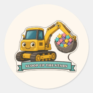 Scoop Up the Stars Smiling Yellow Excavator Classic Round Sticker