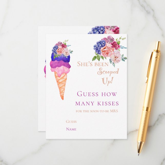 Scooped Funny Guess Game Ice Cream Bridal Shower Enclosure Card (Front/Back In Situ)