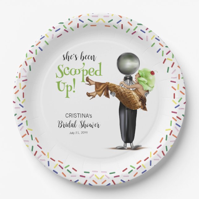 Scooped Up Chocolate Ice cream Bridal Shower Paper Plate (Front)