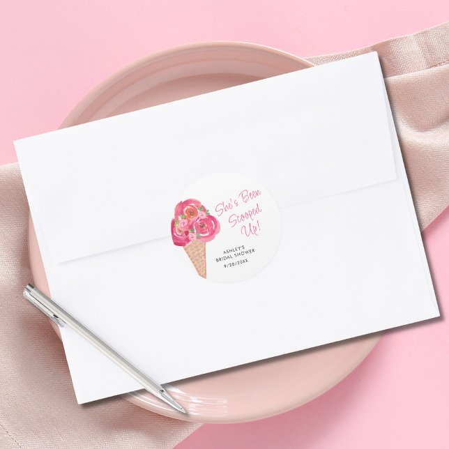 Scooped Up Ice Cream Bridal Shower Personalised Classic Round Sticker (Creator Uploaded)