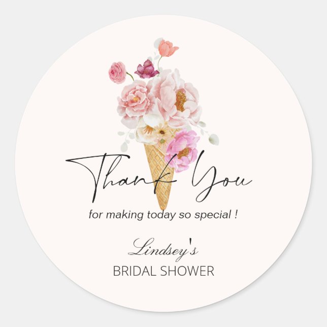 Scooped Up Ice Cream Bridal Shower Thank You Classic Round Sticker (Front)