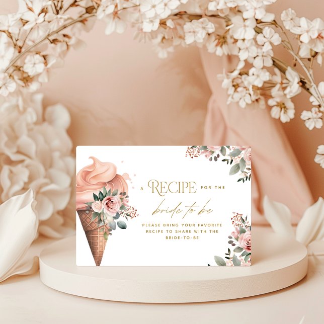 Scooped Up Ice Cream Recipe Pink Bridal Shower Enclosure Card (Creator Uploaded)