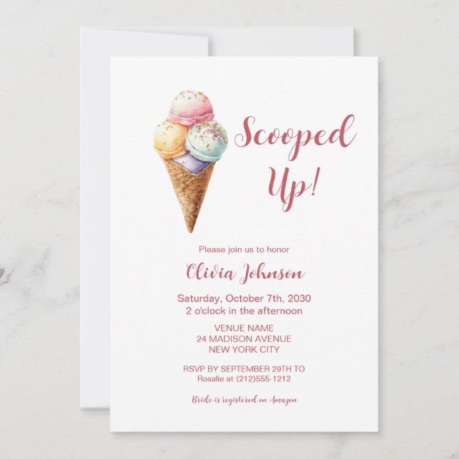 Scooped Up! Pink Ice Cream Bridal Shower Invitation (Front)