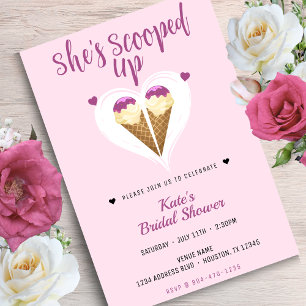 Scooped Up Pink Ice Cream Heart Bridal Shower Invitation