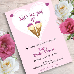 Scooped Up Pink Ice Cream Heart Bridal Shower Invitation