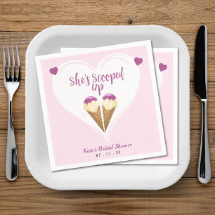 Scooped Up Pink Ice Cream Heart Bridal Shower Napkin