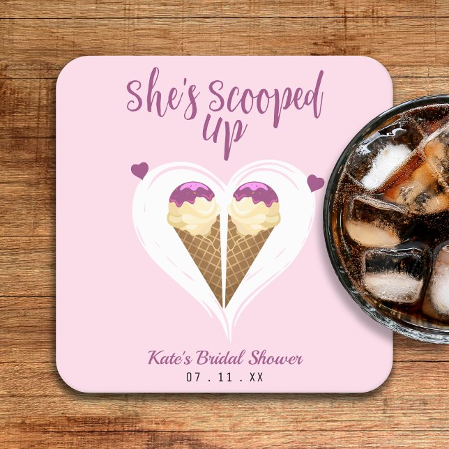 Scooped Up Pink Ice Cream Heart Bridal Shower Square Paper Coaster (Scooped Up Pink Ice Cream Heart Bridal Shower Square Paper Coaster
)