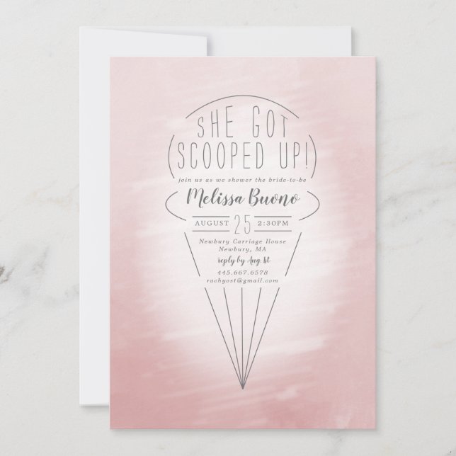 Scooped Up Pink Ice Cream Theme Bridal Shower Invitation (Front)