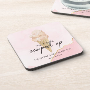 Scooped Up Watercolor Ice Cream Bridal Shower Coaster