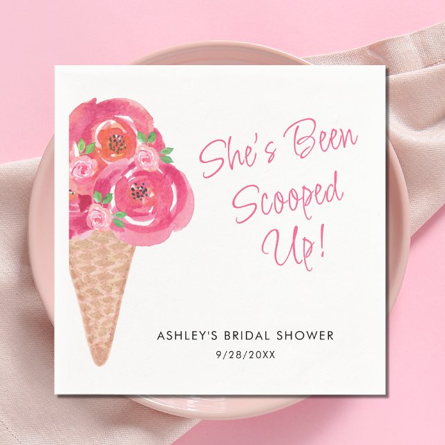 Scooped Up Watercolor Ice Cream Bridal Shower  Napkin (Creator Uploaded)