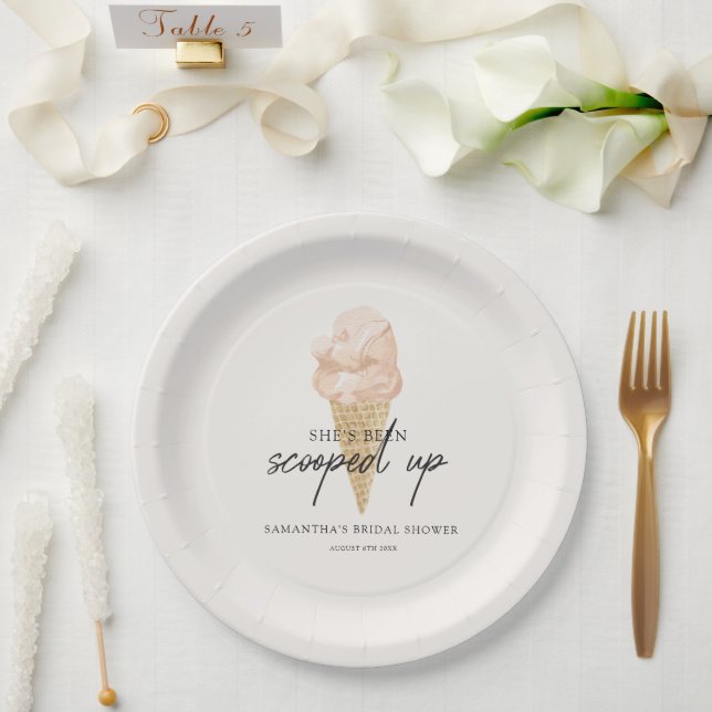 Scooped Up Watercolor Ice Cream Bridal Shower Paper Plate (Wedding)