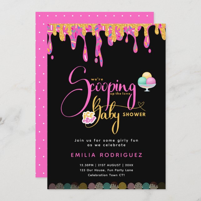 Scooping Up Love Ice cream Baby Girl Shower Invitation (Front/Back)
