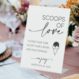 Scoops of Love Ice Cream Station Wedding Pedestal Sign