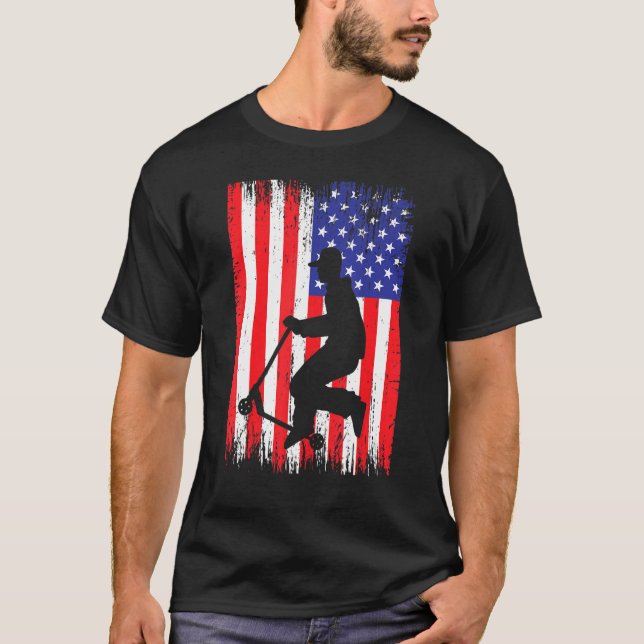 Scooter American Flag Squad Cool Stunt Kick Trick  T-Shirt (Front)