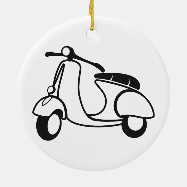 Scooter drawing black & white retro ceramic ornament (Back)