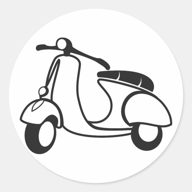 Scooter drawing black & white retro classic round sticker (Front)