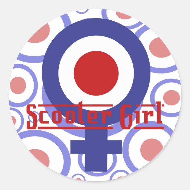 Scooter Girl design on target background Classic Round Sticker (Front)