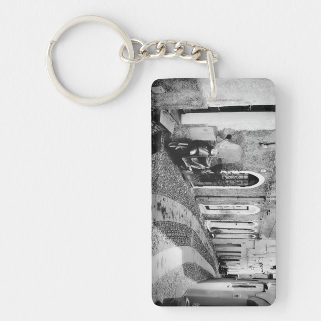 Scooter in a street in Italy in black and white Key Ring (Front)