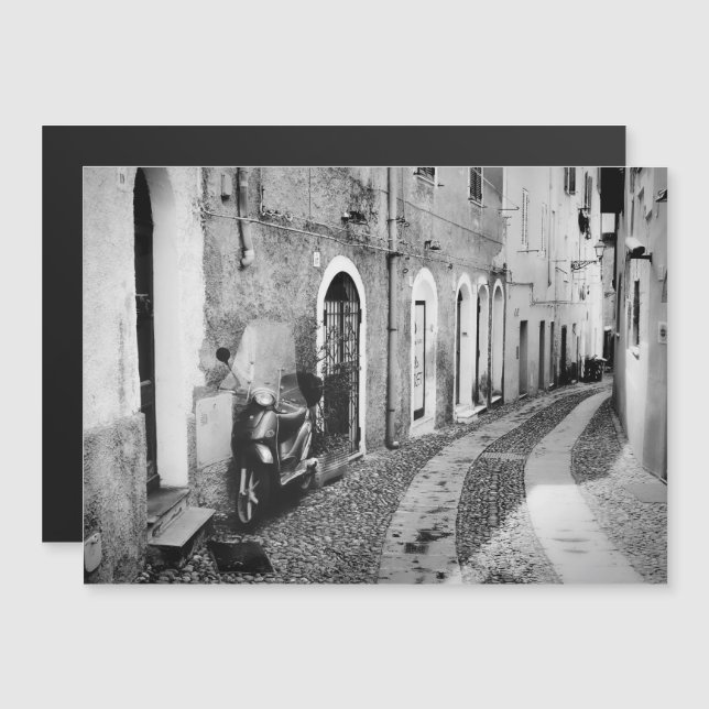 Scooter in a street in Italy in black and white Magnetic Invitation (Front/Back)